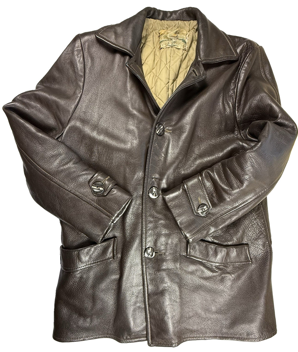 Vtg 1960's Custom Coat Co Deerskin Leather Car Coat Jacket Mens 48 inch chest US